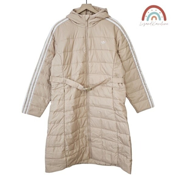 New! Adidas Originals Quilted Hooded Long Coat Athletic Longline Puffer Jacket